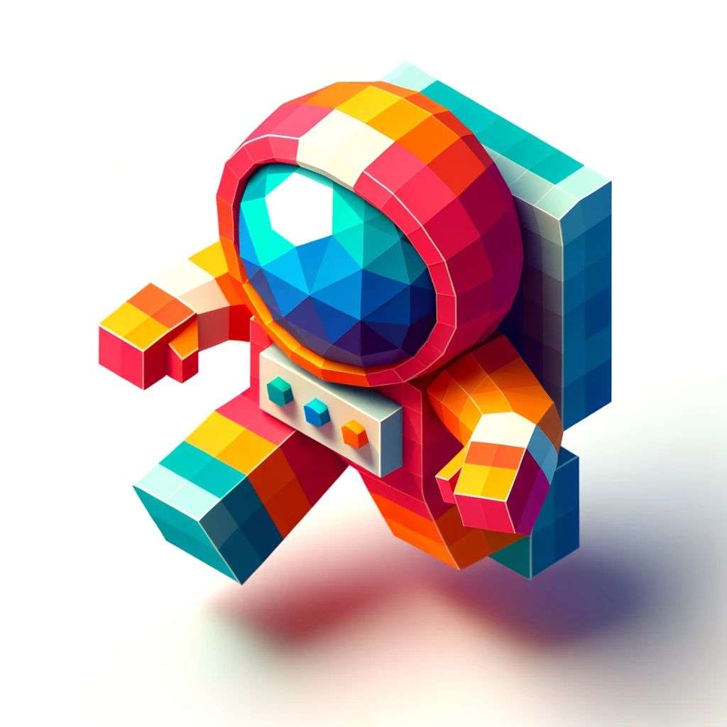 a brightly coloured, detailed icon of an astronaut emoji, 3D low poly render, isometric perspective on white background